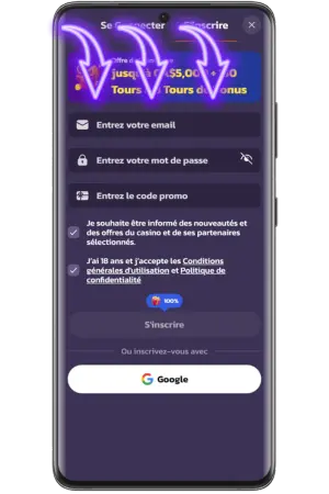 Formulaire inscription Coolzino casino avec email et code promo Coolzino casino
